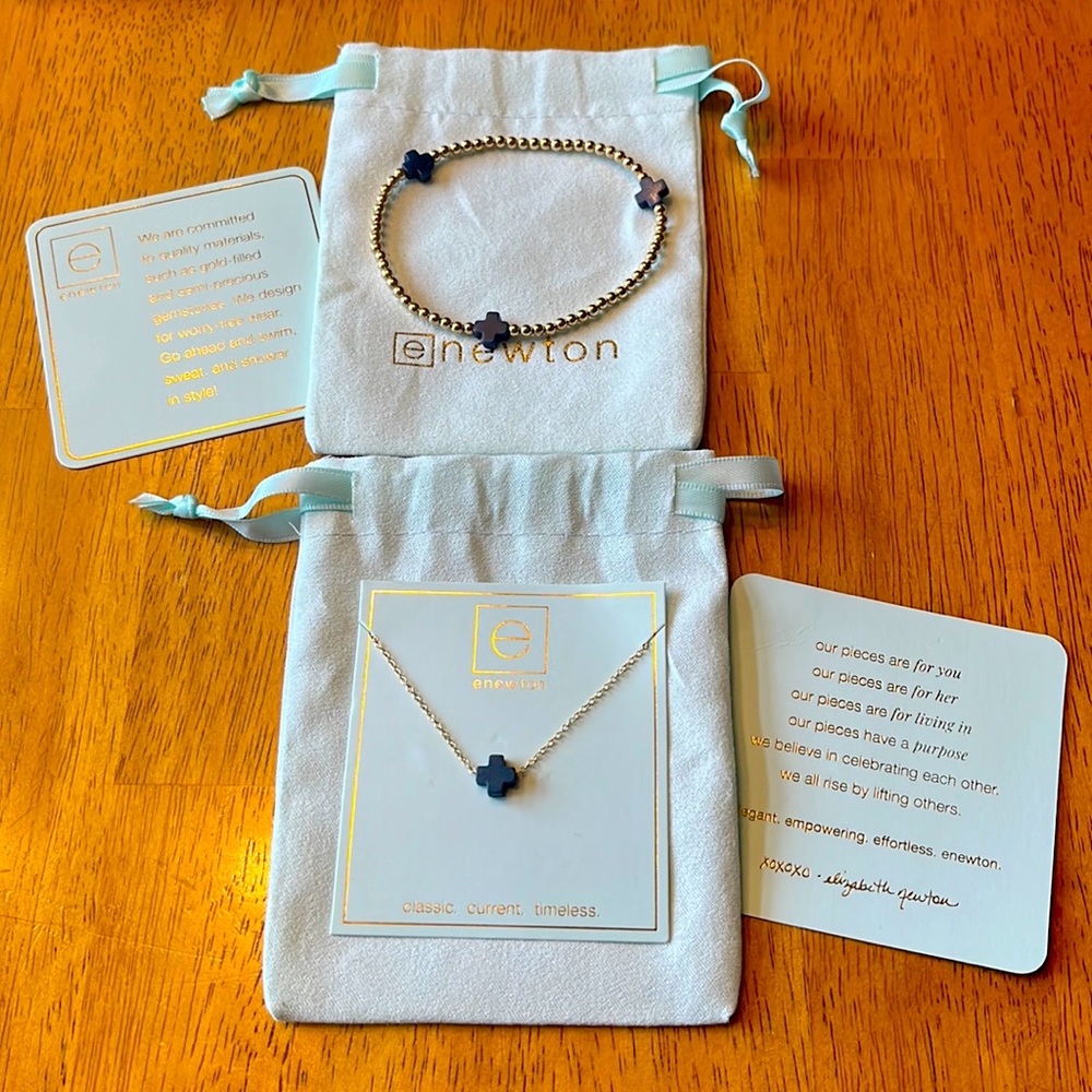 e newton Necklace Signature Cross & Matching Signature Cross 3mm Bead Bracelet